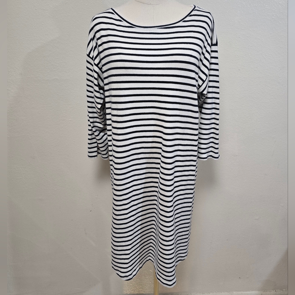 Mads Norgaard Mini Stripe Dress 3/4 Sleeves Black Cream Size Large